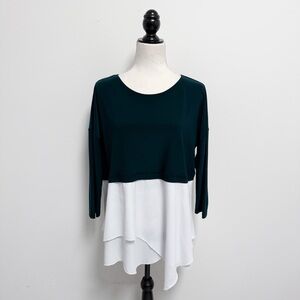 Sun Kim Blue White Colorblock 3/4 Length Sleeve Handkerchief Hem Oversized Tunic